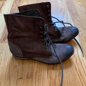 Free People Brown Lace Up Boot Bootie Size 38